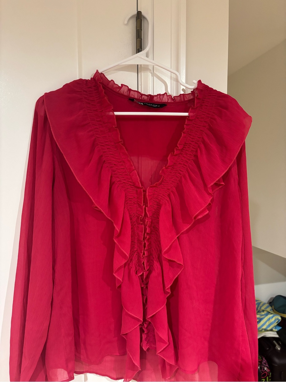 Zara Red Ruffled Neck Sleepwear Top